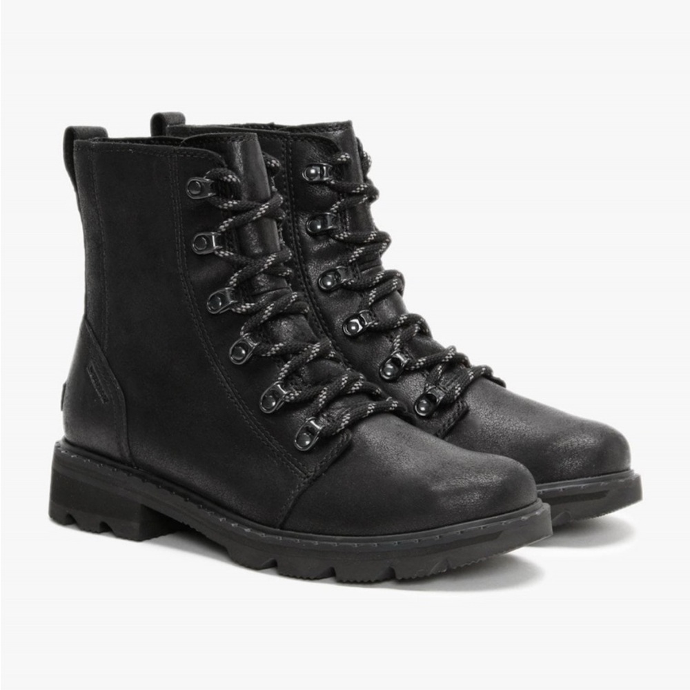 SOREL Sz 9 LENNOX LACE BLACK LEATHER ANKLE BOOTS